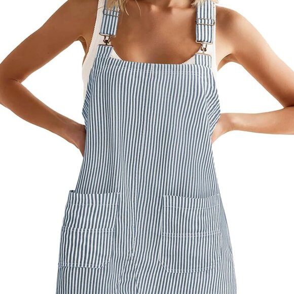 Womens Casual Denim Dress Summer Striped Overalls Romper Adjustable Straps Sleev - Picture 1 of 6